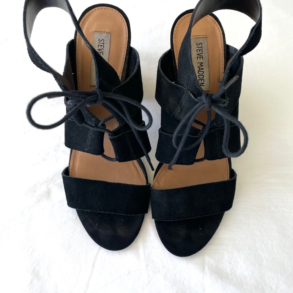 STEVE MADDEN Ziana Shoes Black Suede Block Heel Sandals EXC Sz 8M - Picture 11 of 13